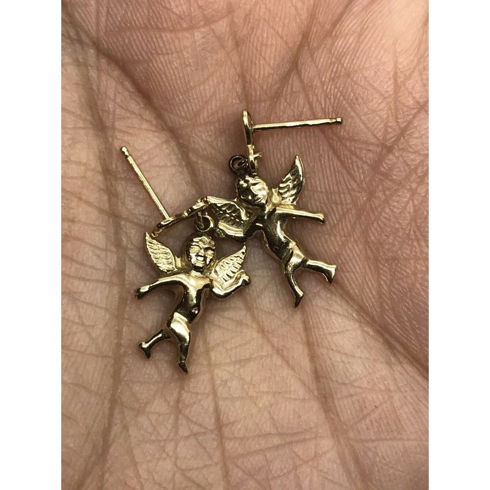 1/20 14kt gold Filled ppc Heart cupid Valentine Angel Wings Stud Dangle earrings